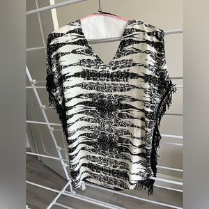 Gorgeous black and white patterned beaded tunic dress.  Showstopper!